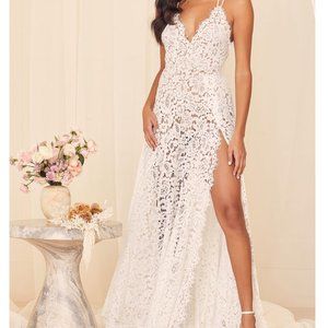 M- White Lace Backless Maxi Dress By Lulu's Wedding